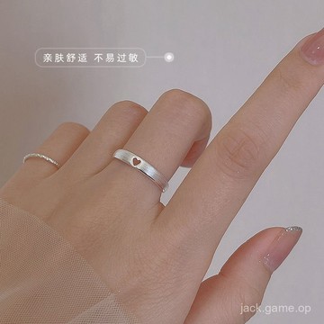 s925純銀甜美鏤空拉絲心形指環可愛開口可調小衆小尾戒少女心指環