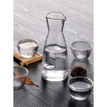 日式玻璃清酒壺套裝錘紋鷹嘴酒壺一口杯冰酒梅酒果酒白酒杯小杯子