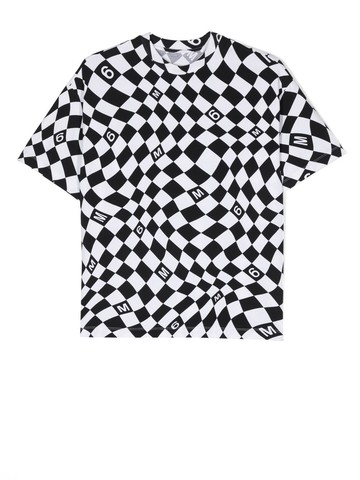 MM6 Maison Margiela Kids - warp check pattern cotton T-shirt - kids - Cotton/Spandex/Elastane - 8 yrs - Black