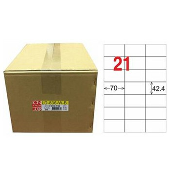龍德 21格 白色 A4 三用電腦標籤 42.4x70mm 1000張 /箱 LD-836-W-B｜領券最高折$220