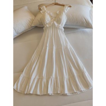 帶胸墊睡裙女夏季純棉吊帶中長款連衣裙薄款甜美純欲風睡衣家居服