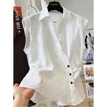 【ACheter】亞麻修身無袖襯衫背心薄上衣# 125444