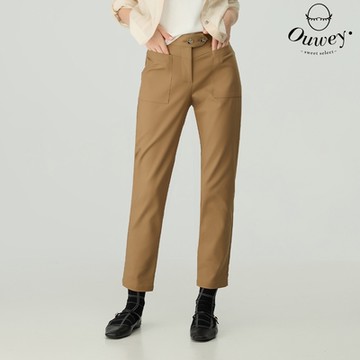 OUWEY歐薇 俐落修身九分棉質窄管褲(卡其色；S-L)