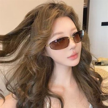 無框橢圓太陽鏡Y2K高級感歐美凹造型2025新款墨鏡復古太陽鏡女