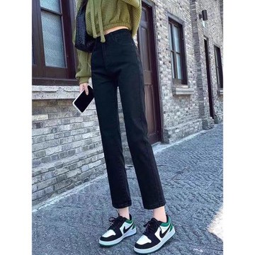 黑色2024年秋季新款春秋直筒牛仔褲女大碼梨型身材女士爆款煙管褲