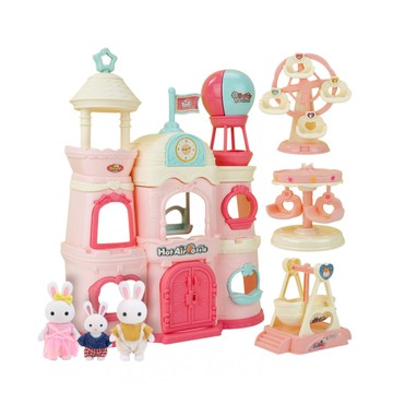 夢想兔子我的熱氣球遊樂園場景家家酒組(旋轉木馬+海盜船+摩天輪+3兔子公仔)(6698)【888便利購】