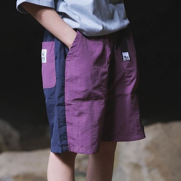 Y B S - 腰鬆緊速乾休閒五分褲-撞色口袋-紫色