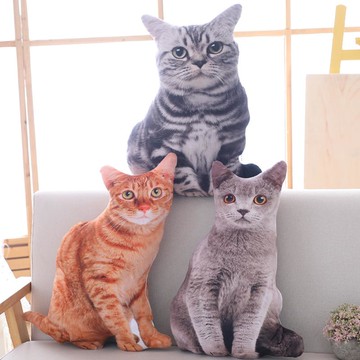 貓形抱枕可愛仿真貓咪玩偶卡通超萌網紅喵星人沙發裝飾擺件靠墊1入