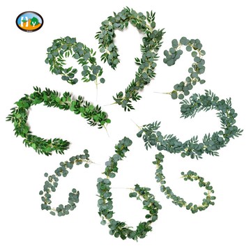 人造柳葉尤加利藤條 婚慶壁掛裝飾綠色植物桉樹葉仿真尤加利藤條
