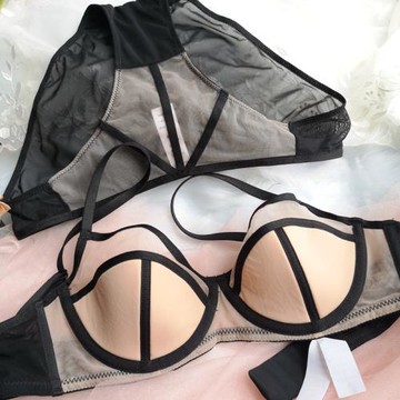 小芬薄杯文胸大胸顯小性感有鋼圈蕾絲薄棉杯內衣女性套裝上托夏季