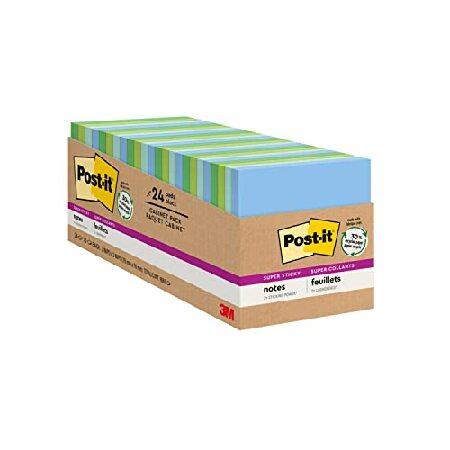 Post-it Super Sticky Recycled Notes, 3x3 in, 24 Pads, 2x the Sticking Power, Poptimistic, Bright Colors, 30% Recycled Paper (654-24SST-CP)