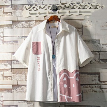 襯衫 青少年可愛貓咪日系短袖 夏季男韓版帥氣學生襯衣【不二雜貨】
