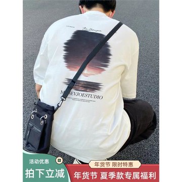 街頭落日電影感印花短袖t恤男女港風情侶裝高級感小眾半袖上衣潮