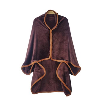 法蘭絨輕盈四季保暖披肩毯  咖啡棕  100 x 150cm