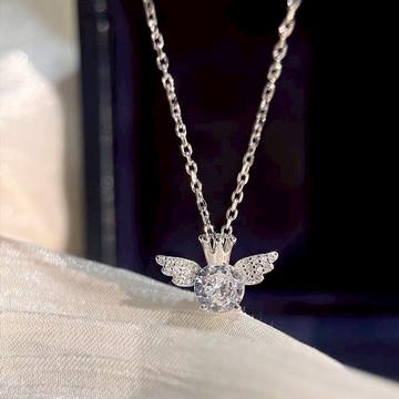 🧡快速出貨🧡免費刻字【OCTOBER 16Th】S925純銀輕奢皇冠守護天使項鍊鎖骨鍊＃CRY2074 開運 生日禮物 閨蜜禮物 情人節禮物 交換禮物 客製化禮物 0223