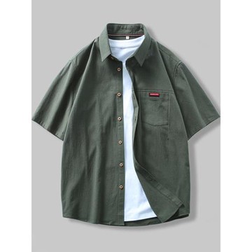 短袖襯衫男夏季寬松休閑工裝上衣服外套薄款痞帥純棉青少年襯衣男