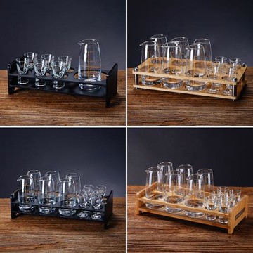 白酒杯套裝餐廳分酒器小酒杯帶架子中式酒具醒酒器量酒器帶金刻度