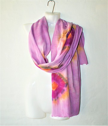 純棉圍巾女長款手染圍巾大號淡紫色原創披肩紮染圍巾