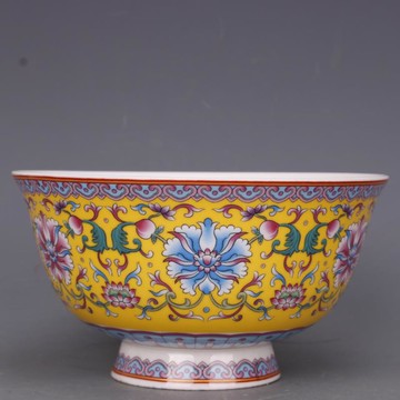 清乾隆粉彩福壽花紋面碗6寸仿古工藝瓷器家居餐具擺件古玩老收藏1入