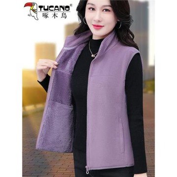 啄木鳥搖粒絨馬甲女秋冬季2024新款加絨坎肩抓絨馬夾中年背心外套