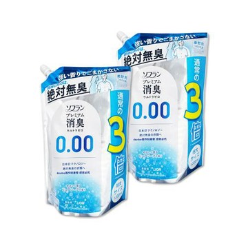 (2袋超值組)日本LION獅王-SOFLAN次世代0.00消臭衣物柔軟精補充包1200ml/袋-純皂香(絕對無臭室內晾曬防靜電柔軟劑,汗味完全除臭劑)