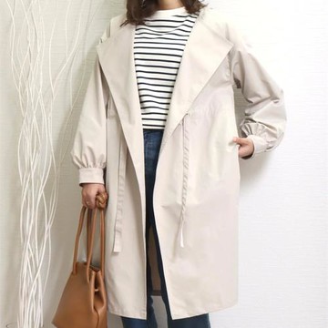 外貿日單 多色入 春季新品 淑女日系 腰部抽繩褶皺長款風衣