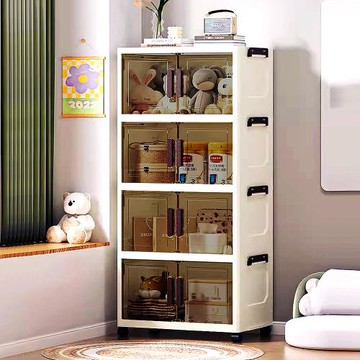 Mr.box 48面寬摺疊上掀式/雙開門四層收納櫃(附滑輪-透黑款)