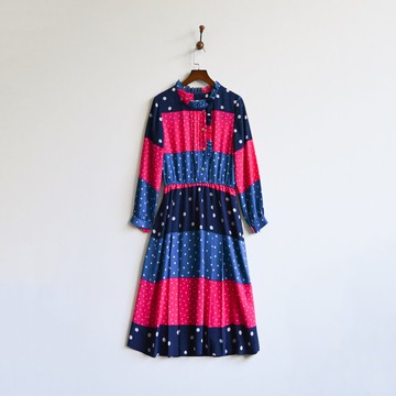 【蛋植物古著】多彩花雪印花古著洋裝