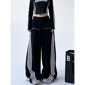 女裝爆款2025春秋新款運動褲女側邊條紋遮肉高腰顯瘦百搭休閑褲子