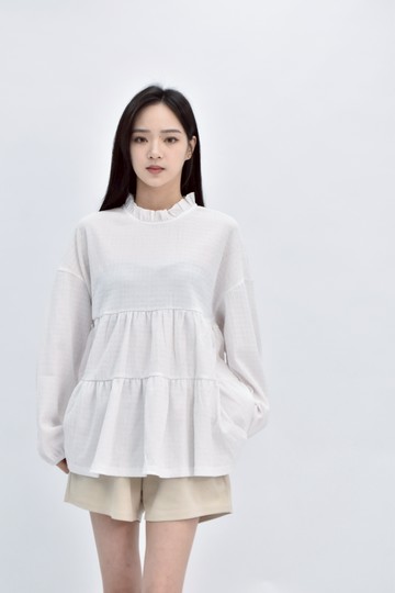 (XL) earthy木耳邊白色長袖上衣