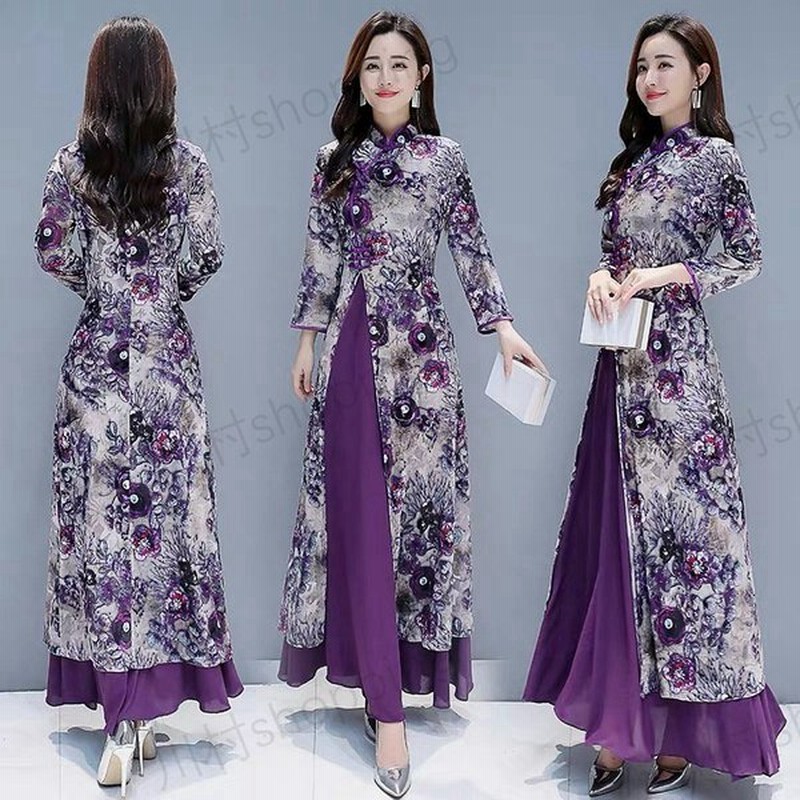 チャイナドレス ベトナム アオザイ ロング 花柄 長袖 ワンピース チャイナ服 コスプレ衣装 パーティードレス 結婚式 披露宴 スリット オシャレ 4 通販 Lineポイント最大get Lineショッピング