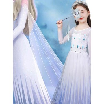 冰雪奇緣2愛莎同款公主裙elsa白色連衣裙女童生日洋氣禮服表演裙