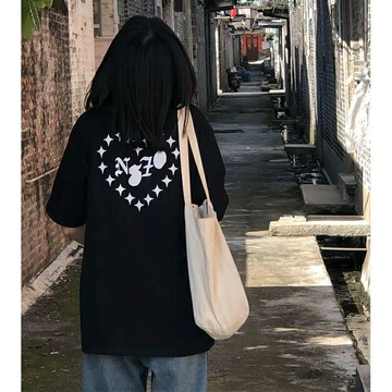 純棉正肩短袖t恤女夏季新款寬松ins美式高街半袖oversize復古上衣