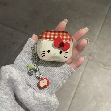 kitty耳機殼 耳機保護殼 耳機套 耳機保護套 蘋果耳機殼 立體紅蝴蝶結適用蘋果airpods4藍芽耳機殼pro2