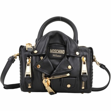 MOSCHINO Biker 夾克造型小羊皮手提/斜背包(黑色)