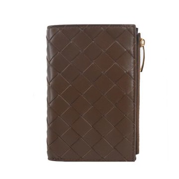 BOTTEGA VENETA Bi-Fold 經典編織羊皮對開中夾(咖啡)