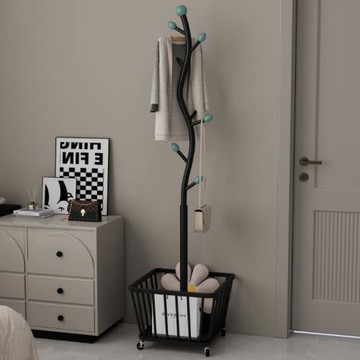 衣帽架落地帶輪轉角床邊收納籃臟衣簍奶油風落地掛衣架臥室可移動