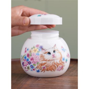 珍福器萬花貓咪陶瓷密封罐硅膠蓋防漏蜂蜜瓶膏滋罐茶葉罐香粉瓶