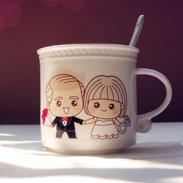 iSFun 浪漫一生變色馬克杯 附湯匙  米色  1個