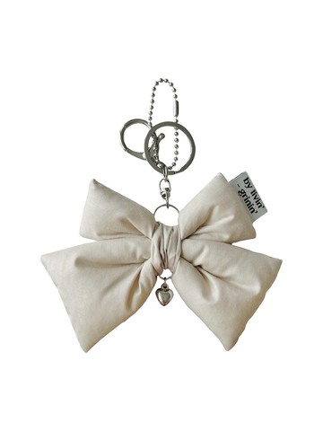 雙絲帶鑰匙圈_米白色