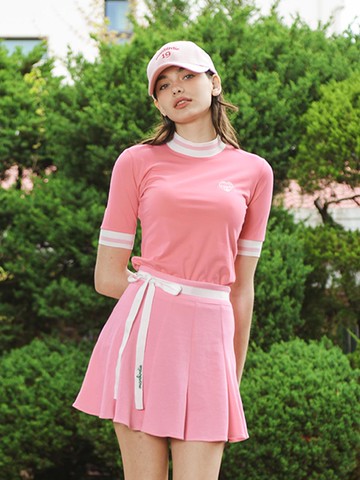 Point Ribbon Ribbon Tail Flare Skirt [Pink]