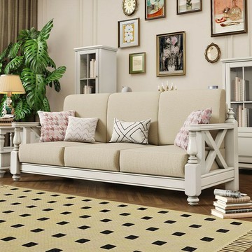 免運/公司貨 沙發 美式沙發 沙發組 美式沙發 全實木白色布藝復古鄉村小戶型客廳家具純色沙發 全實木 可開發票 全館五折 工廠現貨直銷 新品特價 z1103