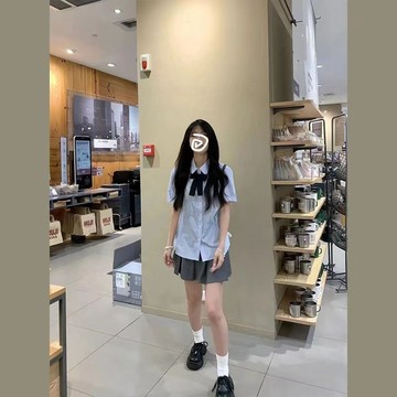 【砂糖夢境】甜美藍色褶皺襯衫套裝女夏季小個子日系學院風jk襯衣百褶裙兩件套