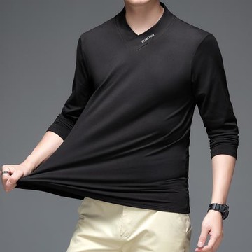 男士V領冰絲速干長袖t恤衫運動休閑健身跑步彈力吸汗上衣夏季春秋