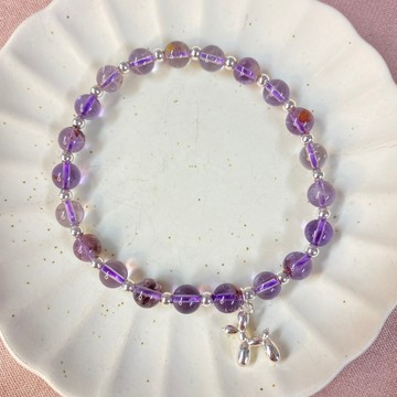 【晶星】天然紫幽靈設計款手珠 925純銀 氣球狗吊墜 天然水晶 水晶手鍊 水晶手珠 手鍊 手珠開運手珠 開運飾品 紫幽靈