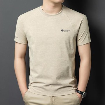 2025夏季新款男式短袖T恤圓領套頭簡約休閑男裝寬松半袖上衣代發