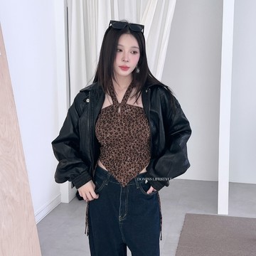 【豹紋甜辣】DOMISS綁帶 背心V字 下擺性感背心 掛脖背心 (現貨)