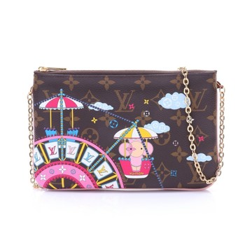 LOUIS VUITTON LV 路易威登 棕色 原花帆布 Vivienne Pochette Double Zip Shoul  肩背包 【二手名牌BRAND OFF】
