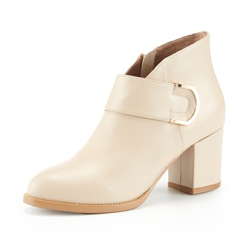 TAS 金屬飾釦羊皮高跟短靴 米色 #44801