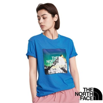 美國 The North Face 情侶款 彷棉混紡快乾吸濕短袖圓領T恤(亞洲版型)_澄湖藍 V